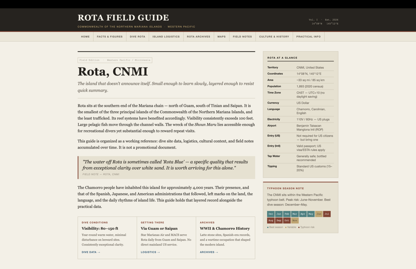 Rota Field Guide — screenshot of the homepage